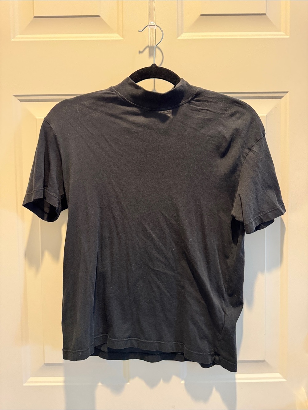 & Other Stories Black Short-Sleeve Mock Neck Tee - Minimal Silhouette